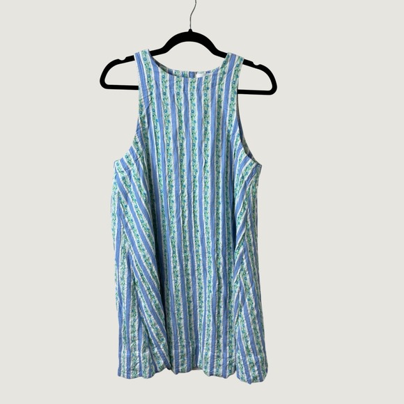 Mable Dresses & Skirts - MABLE Blue White Striped Floral Seersucker Sleeveless Mini Summer Dress Resort M
